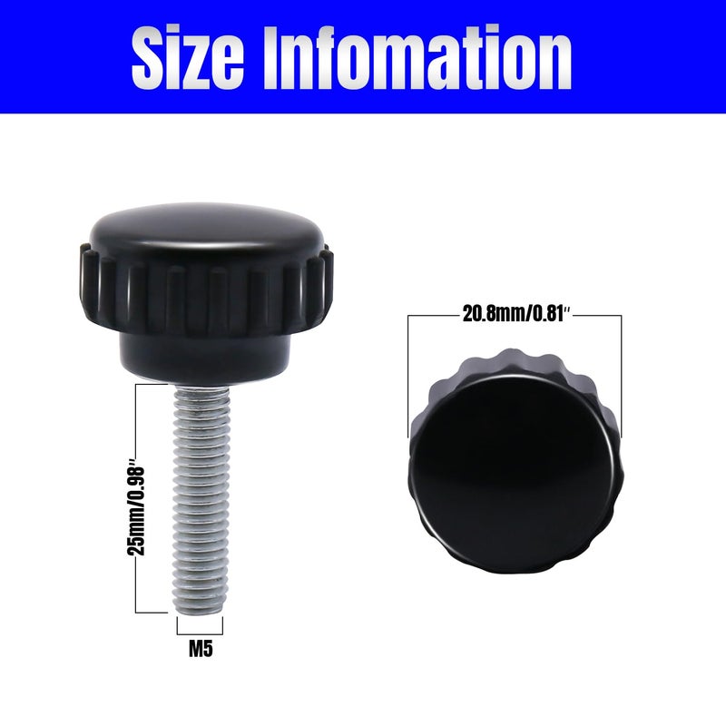 QIMAOO 8pcs Metric Male Thread Knurled, M5 x 25mm Black Thumb Screw Clamping Knobs Plastic Grip Threaded Knurled - Image 2